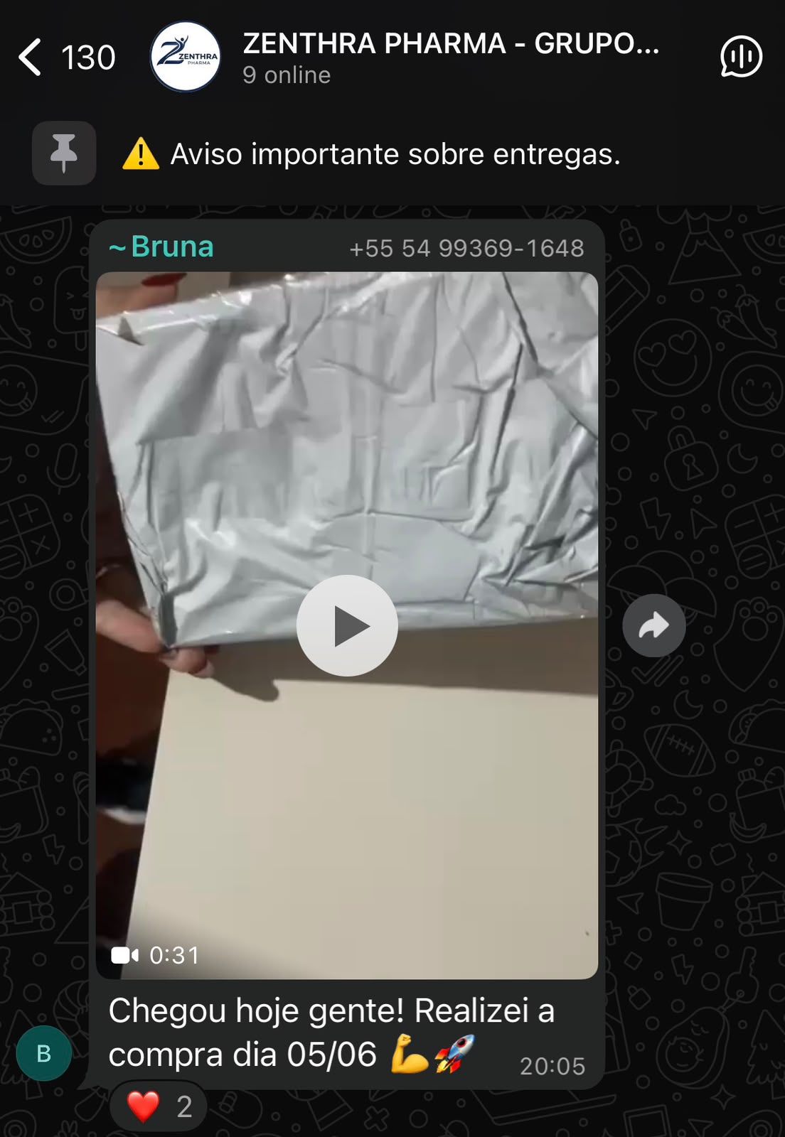 Print real de depoimento de cliente Zenthra no WhatsApp